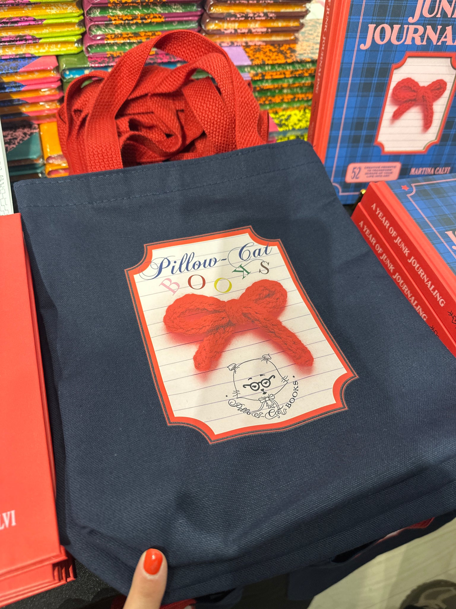 Navy and Red Mini Tote Bag