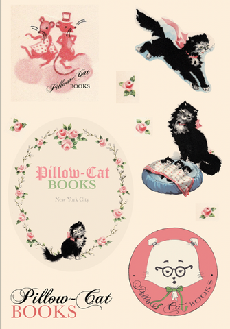Pillow-Cat Books Vintage Cat Sticker Sheet